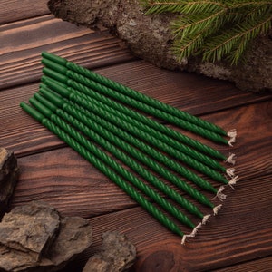 Set 5 - 100 pc. Green twisted natural organic pure beeswax church ritual altar spiritual thin colored candles