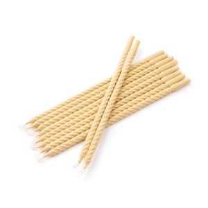 Set of 5 - 100 pc. White twisted natural organic pure beeswax church ritual altar spiritual thin colored candle