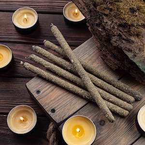 Cleansing/uncrossing/ against curses herbal Artemisia beeswax taper ritual altar purification negative energy cleanse candles image 1