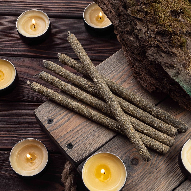 Cleansing/uncrossing/ against curses herbal Artemisia beeswax taper ritual altar purification negative energy cleanse candles image 1