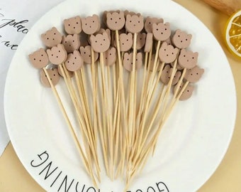 20pcs Cute Bear Bamboo Buffet Food Picks