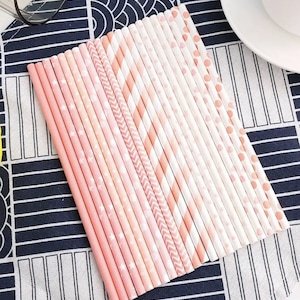 Pink series with multiple designs, Paper Straw Disposable Paper Party Pastry Drink Decoration Straw, baby shower, Birthday party, & more!