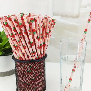 Our Strawberry Designed paper straws that are great for summer BBQ, pool parties, birthday parties, beach bashes,  baby showers & much more!