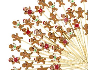 Gingerbread Bamboo Toothpicks for Appetizers, Fruits & Decorations | Holiday Skewers for Christmas Parties