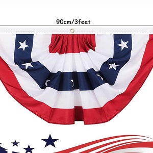USA Patriotic Pleated Fan Flag, 1.5&#39; x 3&#39;. Labor Day & Fourth of July decorations. Bunting Flag, Half Fan Banner Flag, Stars Stripes