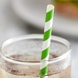 Green striped Colorful paper straws, eco-friendly, and great for Spring, Summer, Fall Pool Parties, BBQ&#39;s, and turtle safe on the beach!