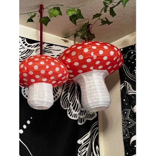 Theme Party Lanterns 4Pcs Mushroom Paper Lanterns - Hanging Red Mushroom Decor For Jungle Theme Parties & Garden Weddings Mushroom Party Decorations