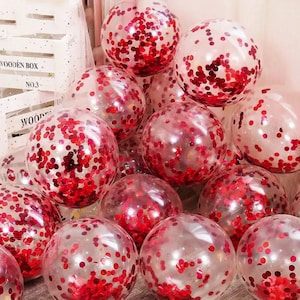 Red Confetti Sequin Balloons, Party Decoration Balloons for weddings, baby showers, engagement and birthday parties and many more!