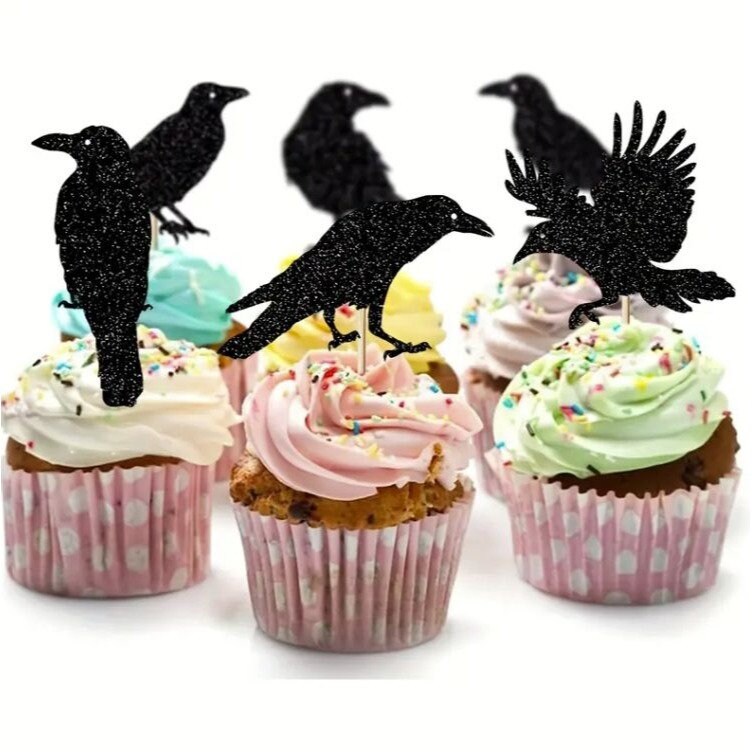 Sparkling Black Crow Cake Topper: Ideal for Halloween Delights - Etsy