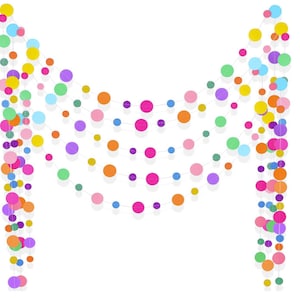 Multi sized Garland Circle Dots, Colorful Paper Garland, Rainbow Decorations Birthday, Baby Shower, Classroom, Party Supplies
