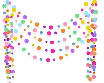 Multi sized Garland Circle Dots, Colorful Paper Garland, Rainbow Decorations Birthday, Baby Shower, Classroom, Party Supplies