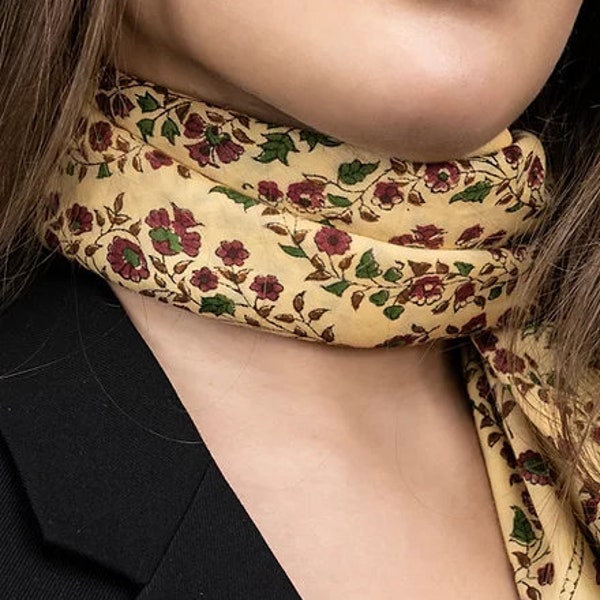 Foulard en coton, Carré block print , imprimé floral