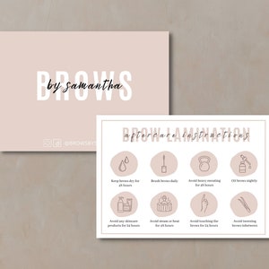 Brow Lamination Aftercare Card Template, Editable Brow Treatments Business Card, Small Business Care Card Template