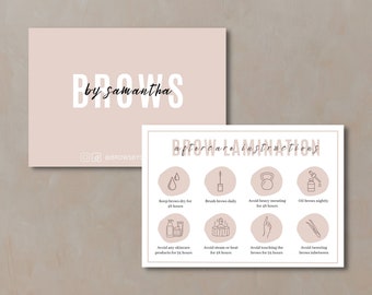 Brow Lamination Aftercare Card Template, Editable Brow Treatments Business Card, Small Business Care Card Template