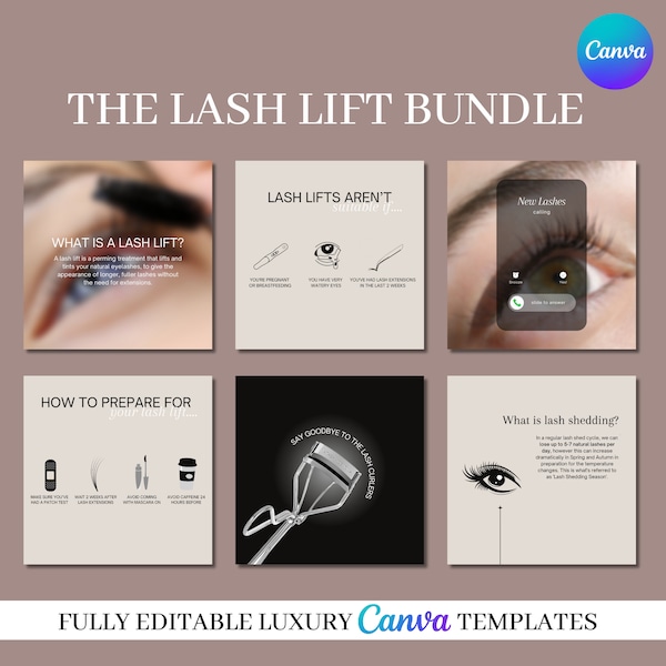 Lash Lift Instagram Posts | LVL Instagram Posts | Lash lift and Tint Templates | Lash Social Media Templates | Lash Tech Social Posts