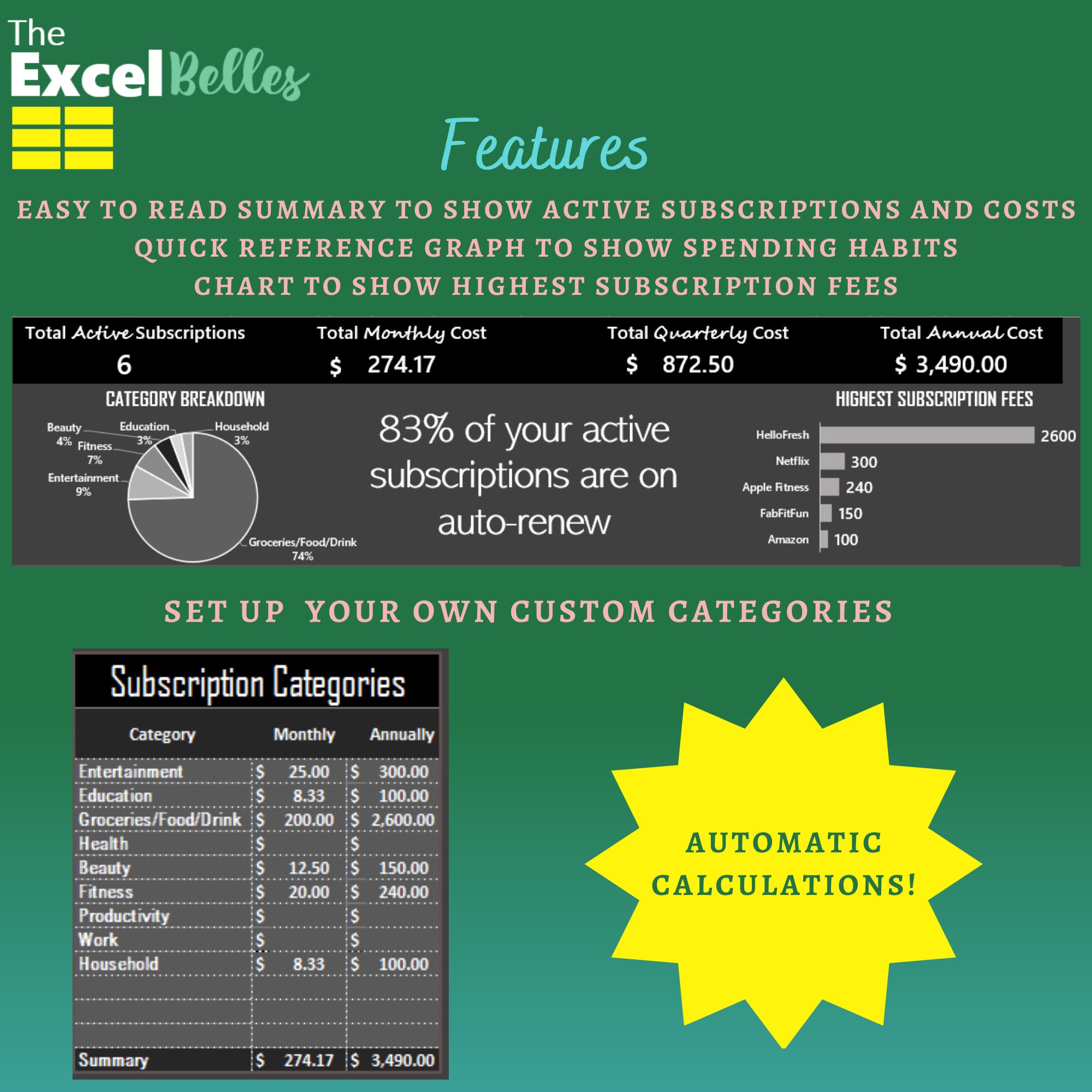 Subsricption Levels Basic DARK Basic Subscription Tracker Spreadsheet - Etsy