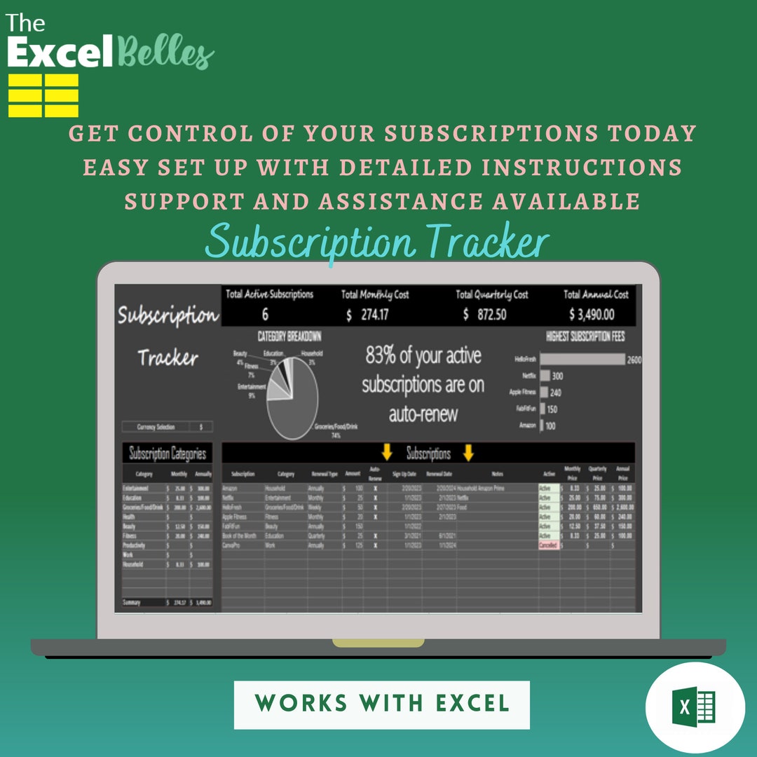 DARK Basic Subscription Tracker Spreadsheet - Etsy