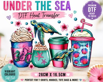 Under the Sea DTF Heat Transfer | Sea Turtle Iron On Transfer | Ocean Beach Shirt Transfer | Coastal Summer DTF Print