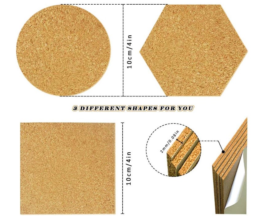 80 4 X 4 Adhesive Backed Cork for Coasters Adhesive Cork Cork Sheets Cork  Backing Cork for Coasters Cork Squares 