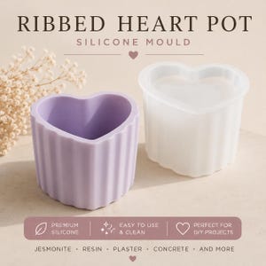 Ribbed Heart Pot Silicone Mould | Heart Plant Pot Mould | Jesmonite Resin Concrete Plaster Candle Holder DIY Casting Mould