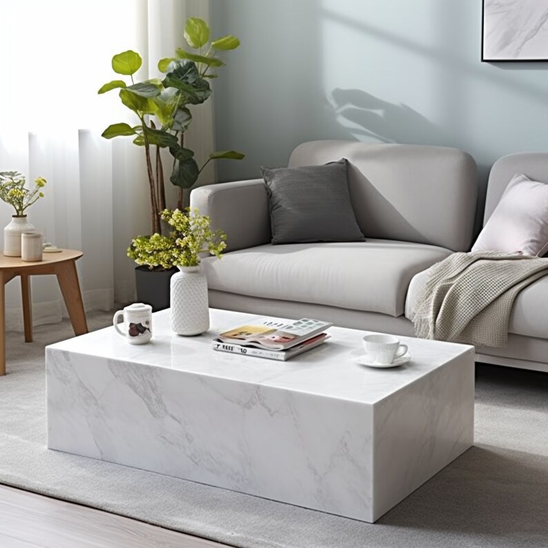 White Marble Coffee Table Cube Coffee Tables Designer Coffee Etsy