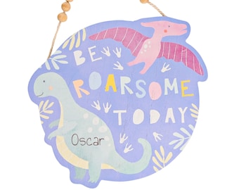 Personalised Dinosaur Plaque - Door Sign - Birthday Gift - New Baby Gift - Children's Gift - Kids Bedroom - Nursery