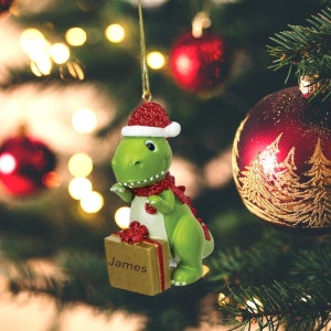 名前入りのかわいい恐竜クリスマスツリー飾り - 恐竜の飾り玉 - クリスマスオーナメント - パーソナライズされたオーナメント