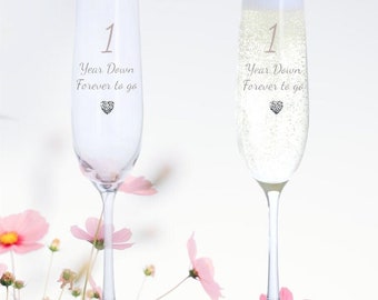 Dartington, Verre d'anniversaire de 1 an, 1 an vers le bas, Forever to Go, Verres à champagne, Cadeau d'anniversaire, Cadeau de couple, Cadeau personnalisé