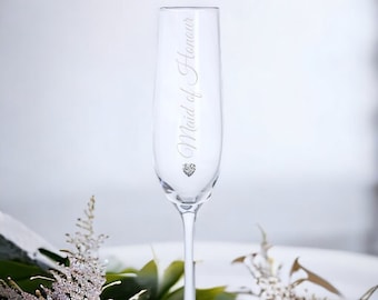 Demoiselle d'honneur personnalisée Dartington flûte à champagne en cristal avec coeur en cristal - jour du mariage - cadeau de mariage - EVJF