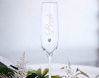 Flûte à champagne en cristal Dartington pour mariée personnalisée avec coeur en cristal - Jour du mariage - Cadeau de mariage - EVJF