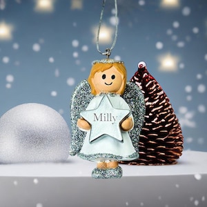 Personalised Cute Silver Girl Angel Christmas Tree Decoration with Name - Angel Bauble - Christmas Ornament - Personalised Ornament