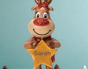 Personalised Cute Reindeer Christmas Tree Decoration with Name - Reindeer Bauble - Christmas Ornament - Personalised Ornament