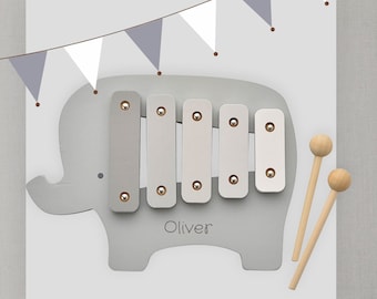 Xylophone jouet éléphant en bois personnalisé pour enfant - Cadeau bébé - Cadeau enfant - Cadeau musical