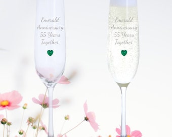 Dartington Emerald Anniversary 55 ans ensemble, verres à champagne, cadeau d'anniversaire, anniversaire d'émeraude, cadeau de couples, cadeau personnalisé