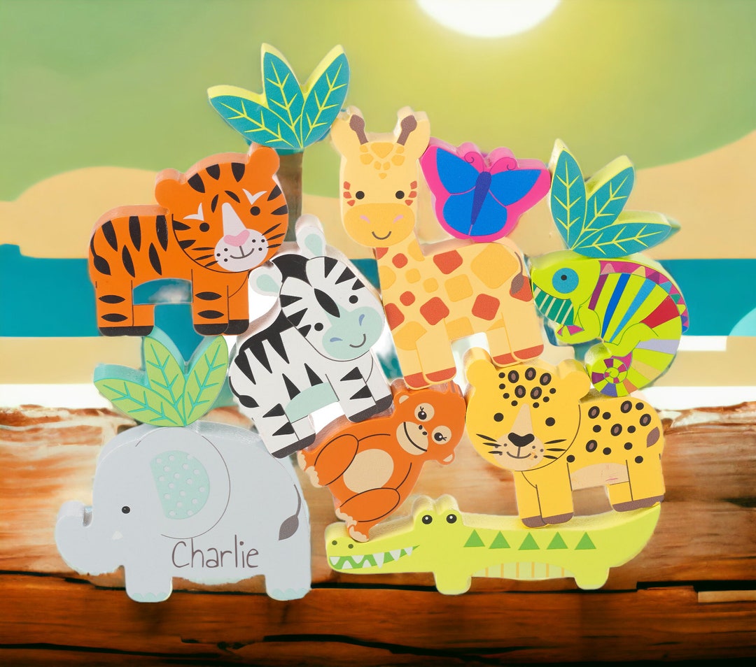 Personalised Stacking Jungle Animals - Children's Toy - Toddler Toy ...
