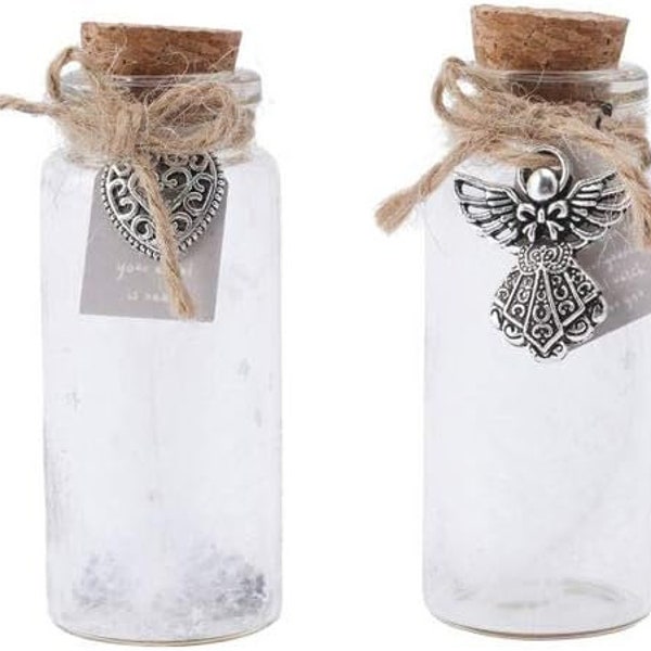 Angel Feather Keepsake Jar Bottle Vial Remembrance Bereavement Memories