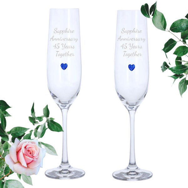 Dartington Sapphire Anniversary 45 Years Together, Champagne Glasses, Anniversary Gift, Sapphire Anniversary, Couples Gift, Personalised