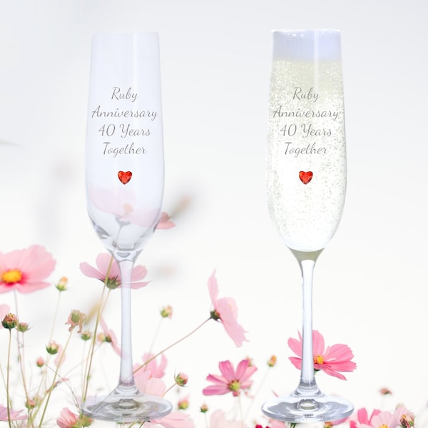 Dartington Ruby Anniversary 40 Years Together, Champagne Glasses, Anniversary Gift, Ruby Anniversary, Couples Gift, Personalised
