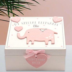 Personalised Girl Pink with Elephant Special Keepsake Box - Laser Engraved - New Baby - Personalised Baby Gift - Newborn Baby Girl Gift