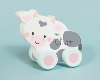 Personalised Cow First Push Toy - Toddler Gift - Baby Gift - Wooden Toys - Kids Gifts - Learning Toys - New baby - Orange Tree Toys