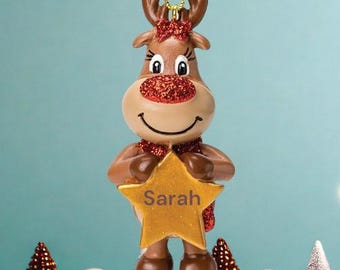 Personalised Cute Reindeer Christmas Tree Decoration with Name - Reindeer Bauble - Christmas Ornament - Personalised Ornament