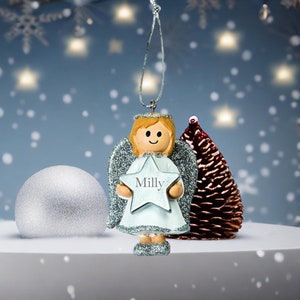 Personalised Cute Silver Girl Angel Christmas Tree Decoration with Name Angel Bauble Christmas Decoration Personalised Ornament image 3