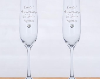 結婚15周年記念シャンパングラス - カップル向けエッチング加工