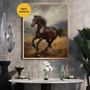Horse vintage oil painting wall art, printable home decoration gift of a horse in landscape for Mother&#39;s day,Father&#39;s day and horse lover#19
