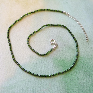 Deep Forest Green Boho Seed Bead Necklace