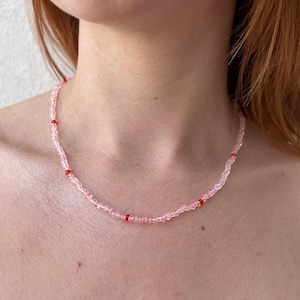 Light Pink Boho Seed Bead Necklace with Sterling Silver Closure