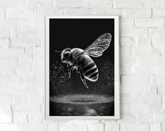 Honey Bee PRINTABLE Art, Wall Art, Bee, Bee Decor, Art, Black & White, Poster, Nature Poster, Animal Wall Art, Home Decor, INSTANT DOWNLOAD
