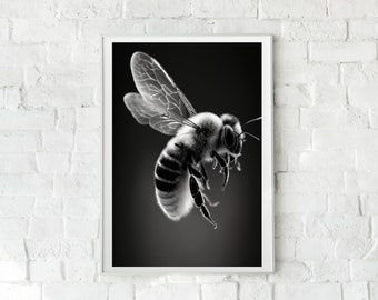 Honey Bee PRINTABLE Art, Wall Art, Bee, Bee Decor, Art, Black & White, Poster, Nature Poster, Animal Wall Art, Home Decor, INSTANT DOWNLOAD