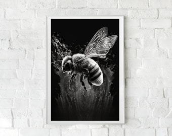 Honey Bee PRINTABLE Art, Wall Art, Bee, Bee Decor, Art, Black & White, Poster, Nature Poster, Animal Wall Art, Home Decor, INSTANT DOWNLOAD
