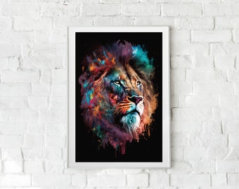 DESCARGA INSTANTÁNEA COLORIDA León, Imprimible, Decoración, Arte, León, Cartel, Cartel de animales, Arte de pared animal, Decoración del hogar, Abstracto